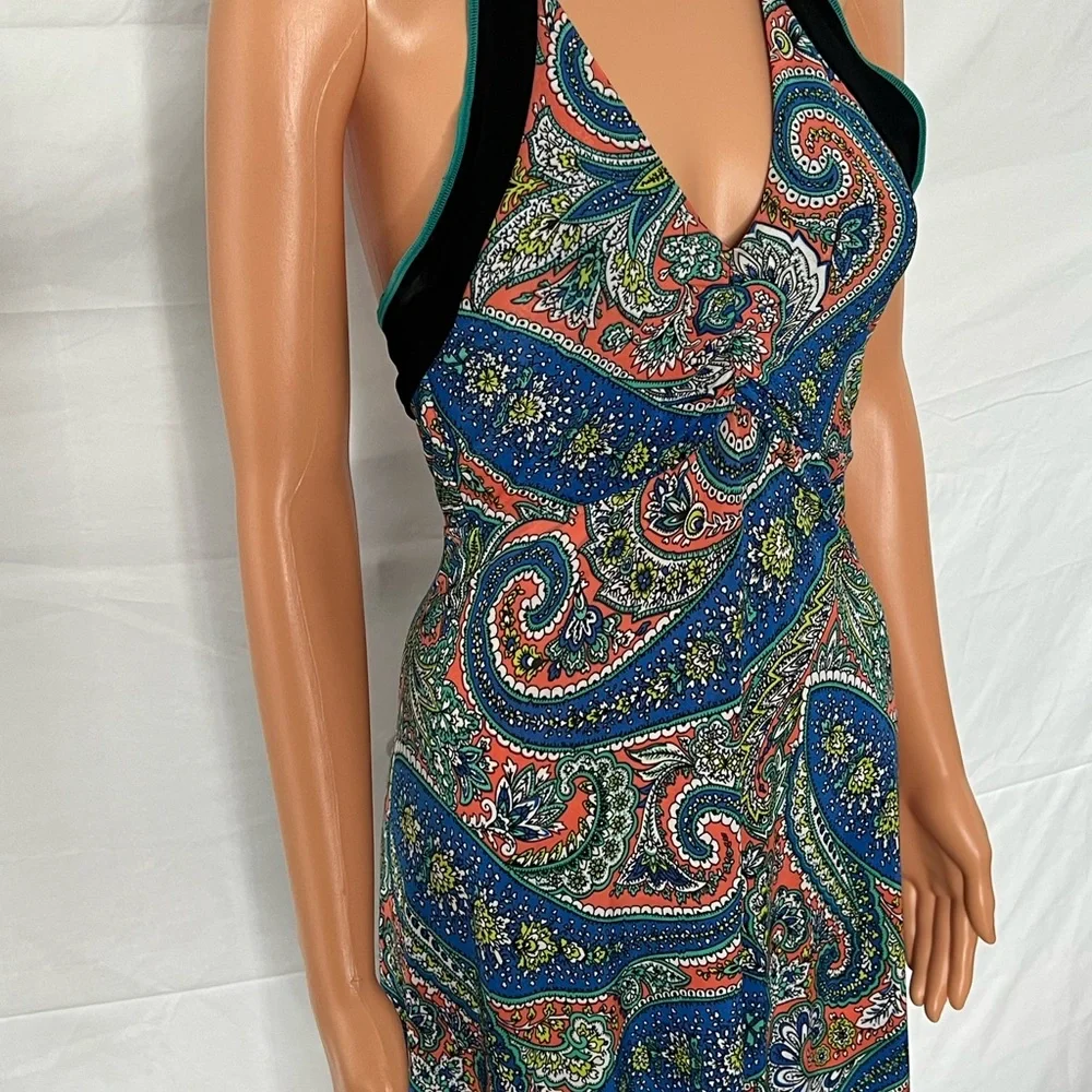 Autumn Teneyl Paisley Halter Dress with Black Trim size medium/large - Picture 3 of 10